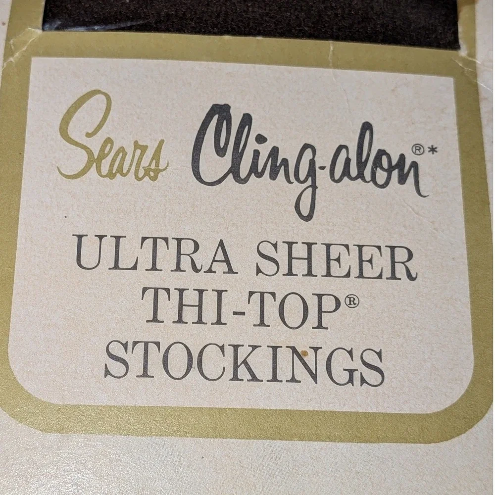 Vintage Sears Cling-alon Ultra Sheer‎ Thi-Top Stockings Sable Brown Mesh Size B